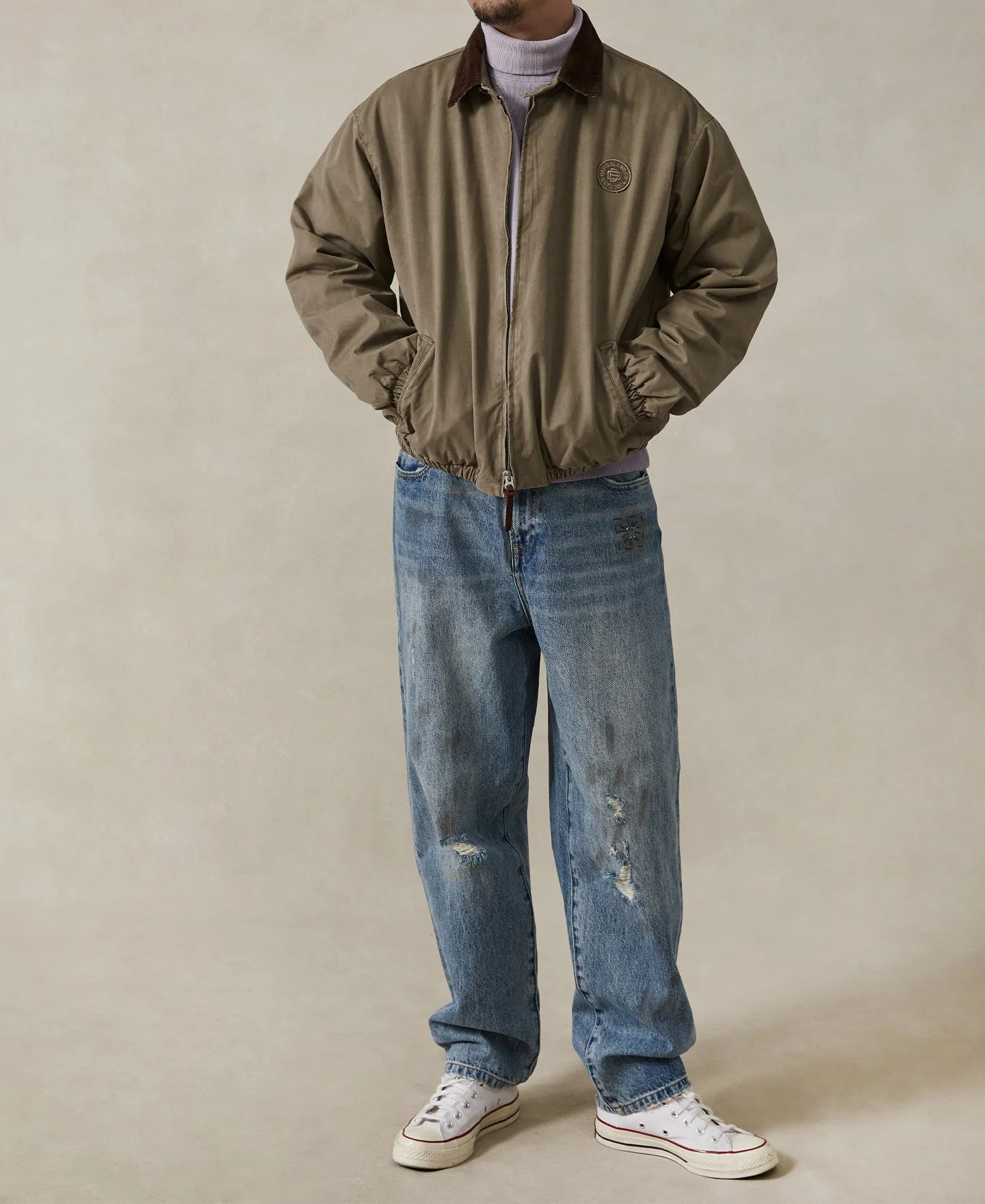 Flannel Lined Twill Harrington Jacket - Faded Khaki
