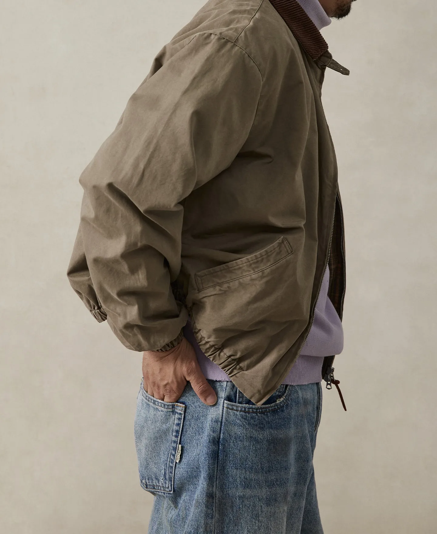 Flannel Lined Twill Harrington Jacket - Faded Khaki