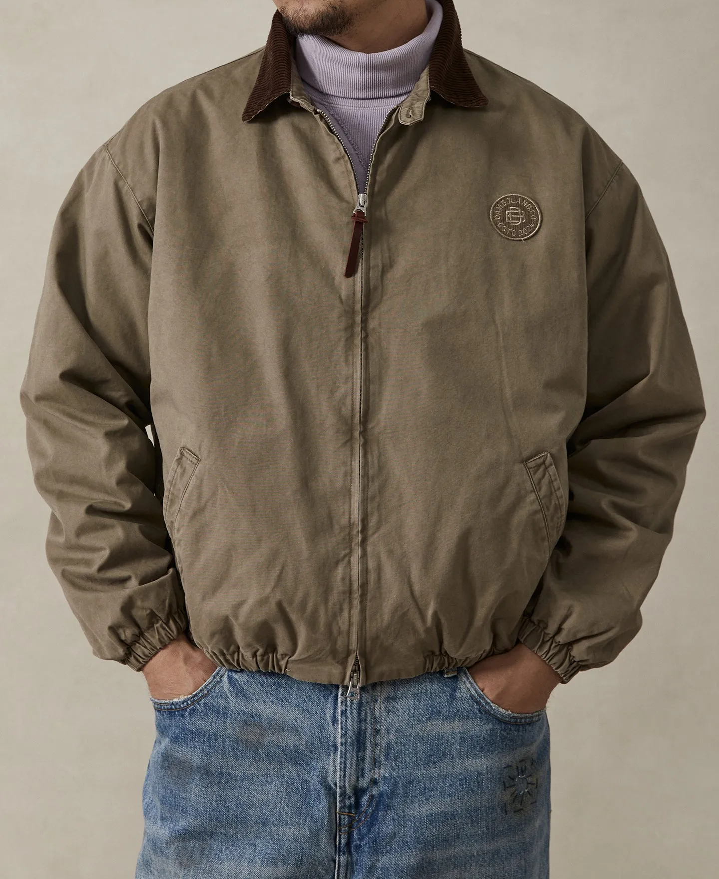 Flannel Lined Twill Harrington Jacket - Faded Khaki