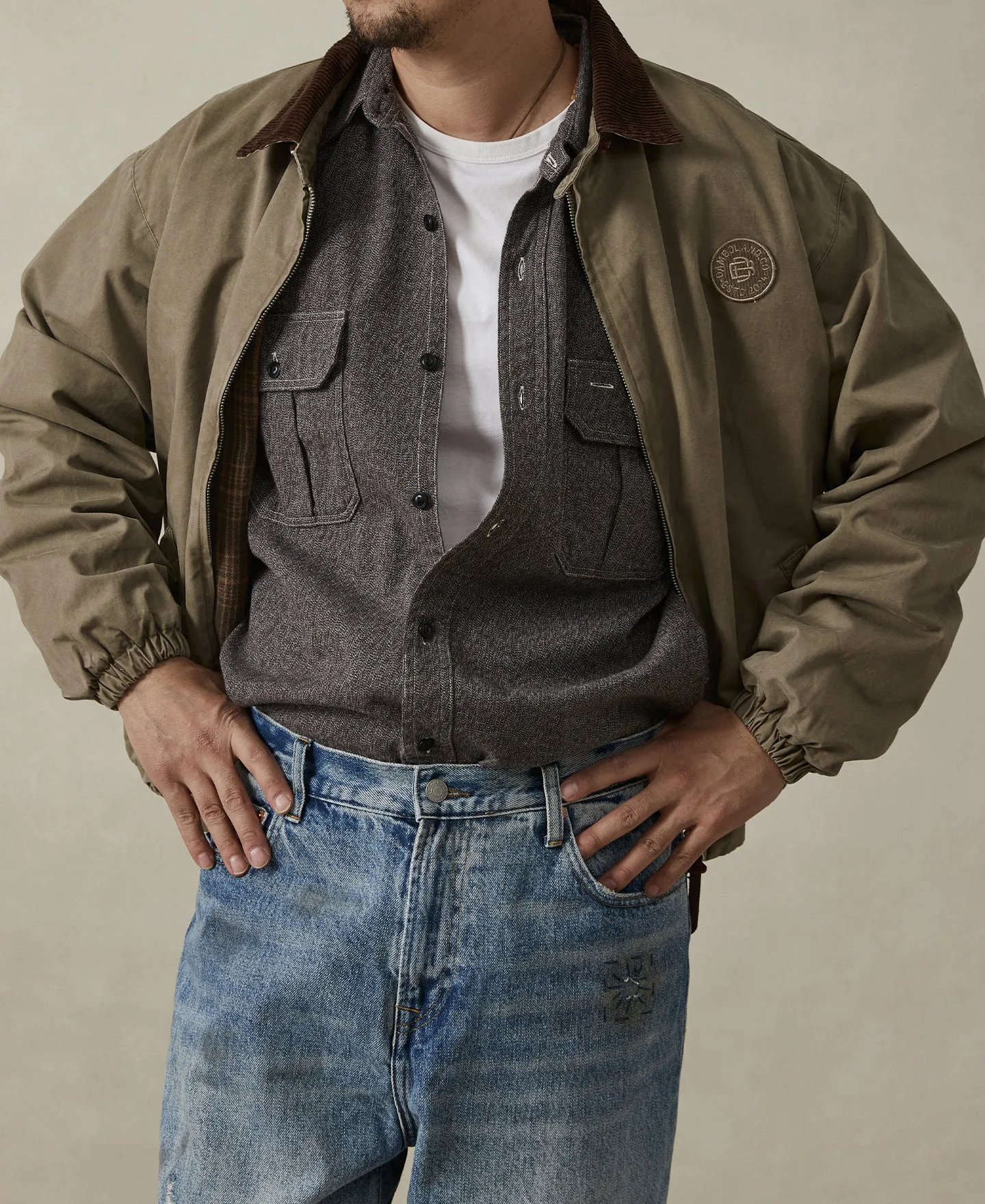 Flannel Lined Twill Harrington Jacket - Faded Khaki