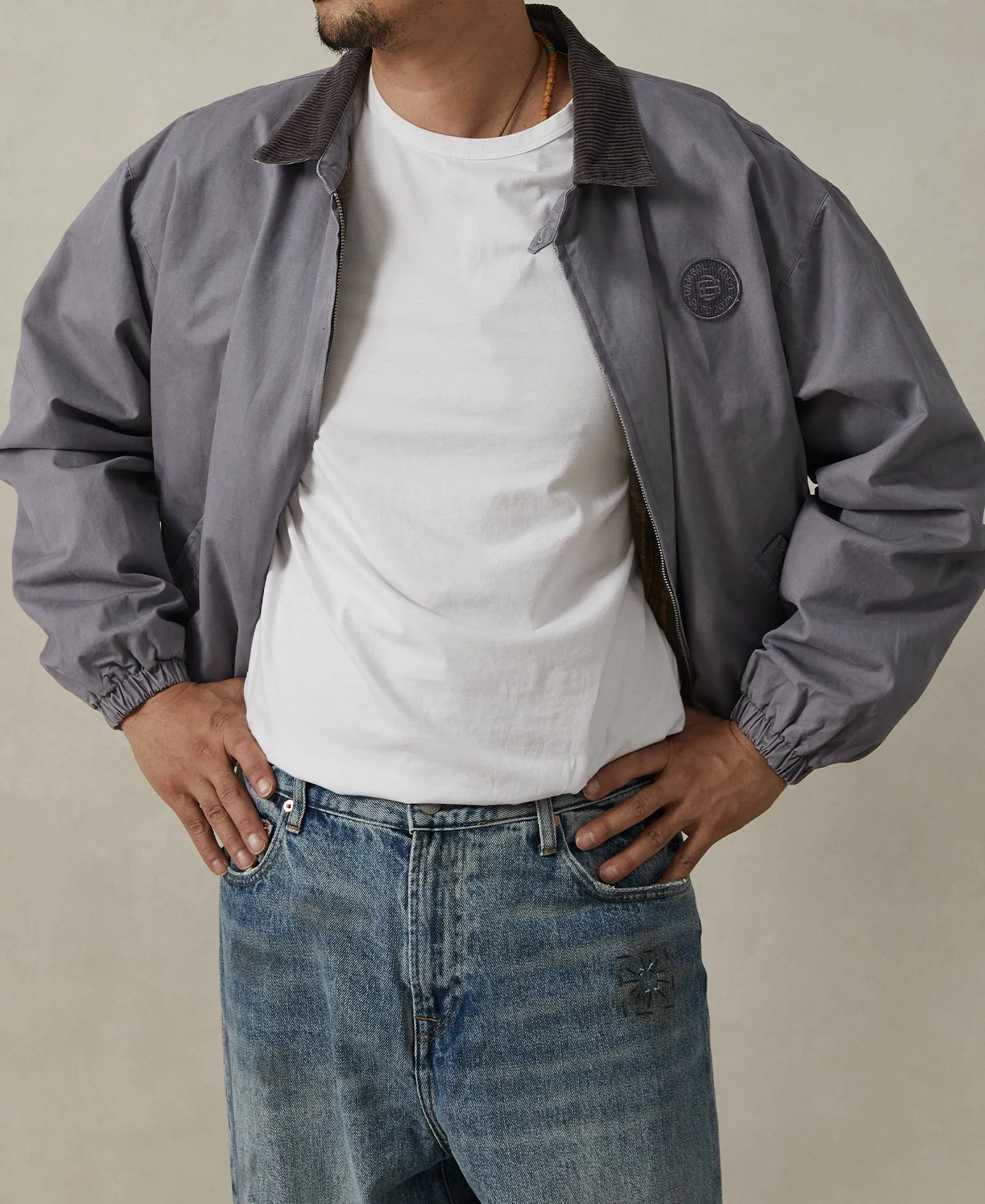 Flannel Lined Twill Harrington Jacket - Faded Violet