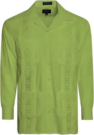 Men's Cuban Guayabera Long Sleeve Shirts Wedding Cigar Beach Bartender Casual