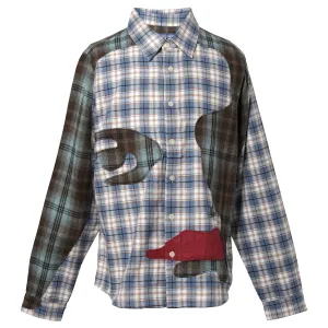 PATCHWORK FACE FLANNEL SHIRT / BLUE