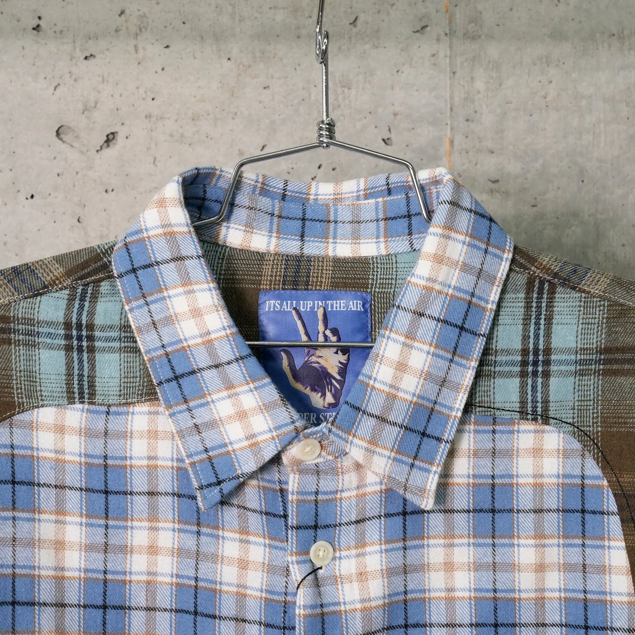 PATCHWORK FACE FLANNEL SHIRT / BLUE