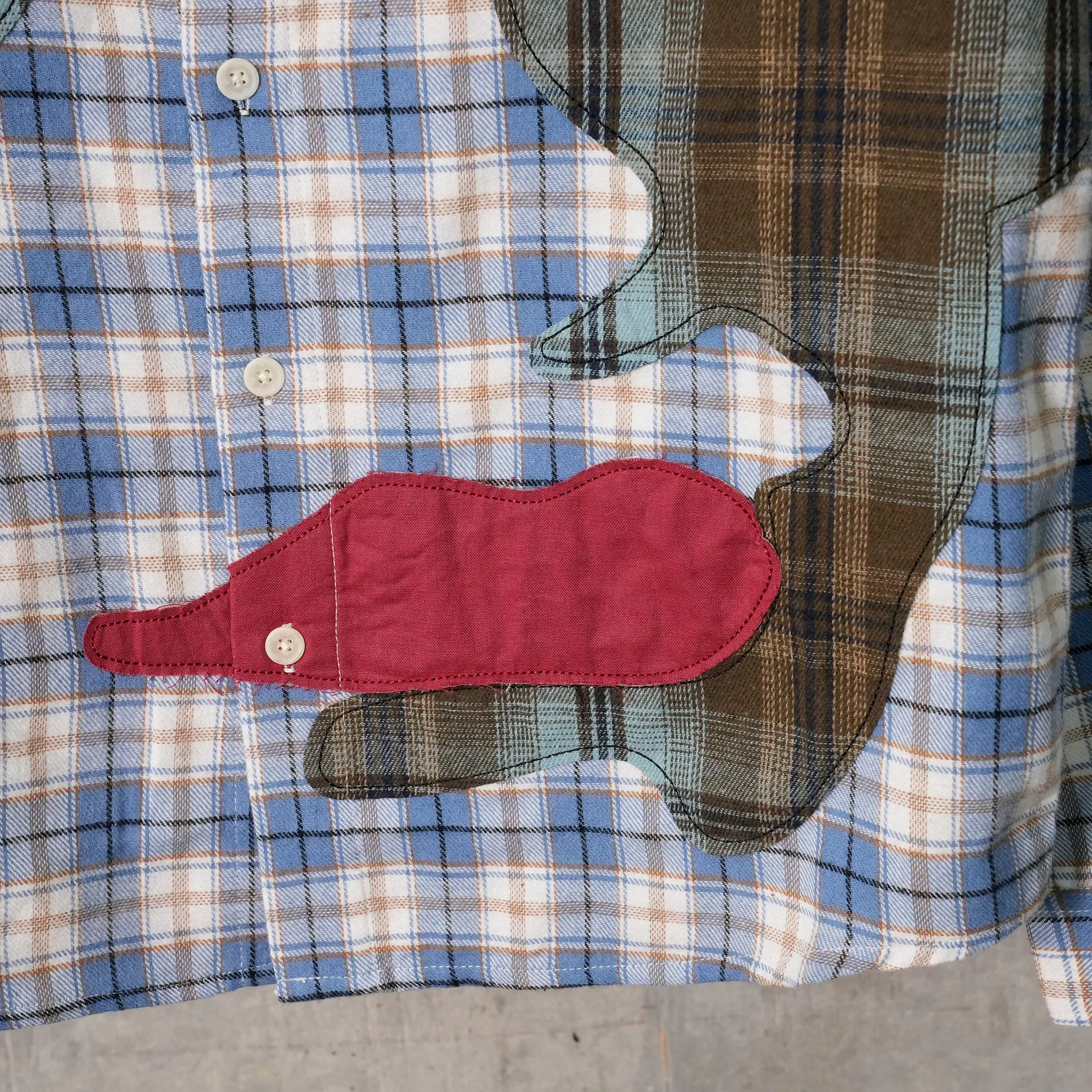 PATCHWORK FACE FLANNEL SHIRT / BLUE