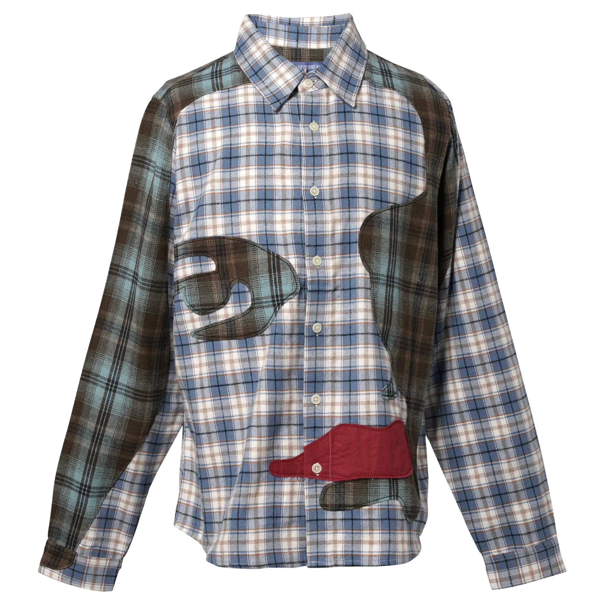 PATCHWORK FACE FLANNEL SHIRT / BLUE