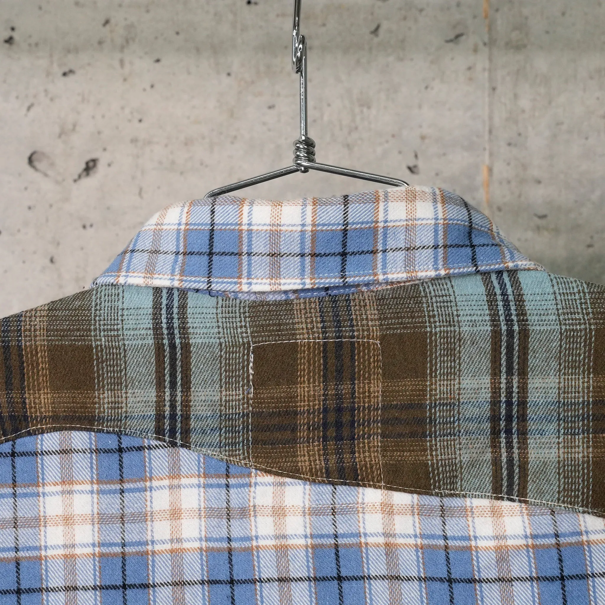 PATCHWORK FACE FLANNEL SHIRT / BLUE