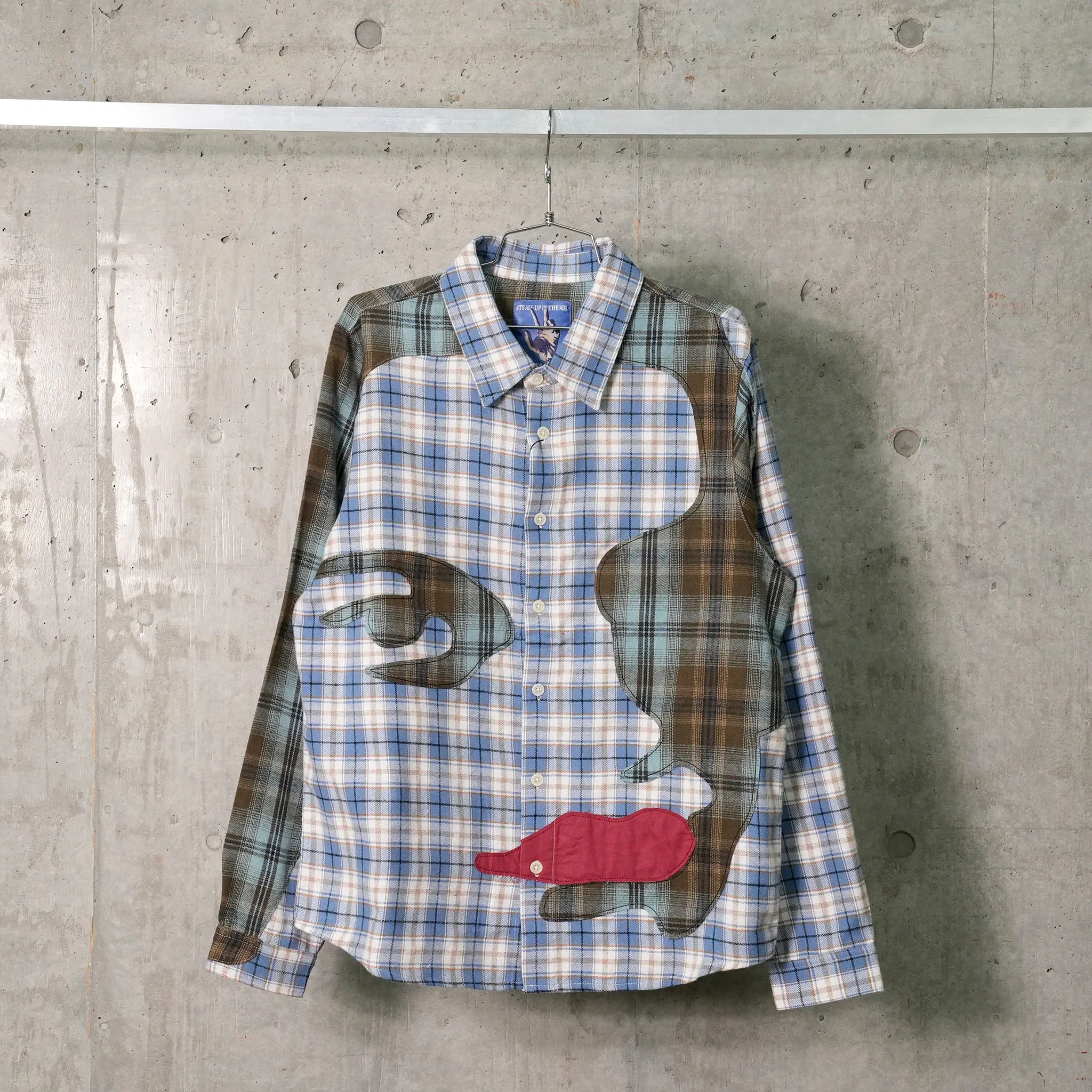 PATCHWORK FACE FLANNEL SHIRT / BLUE