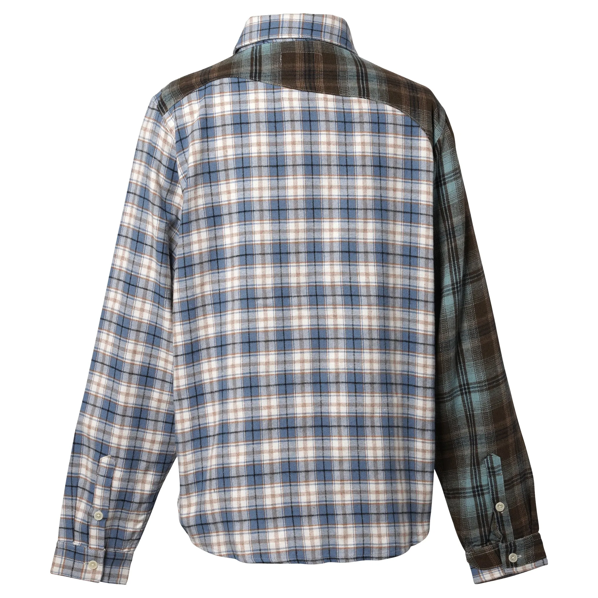 PATCHWORK FACE FLANNEL SHIRT / BLUE