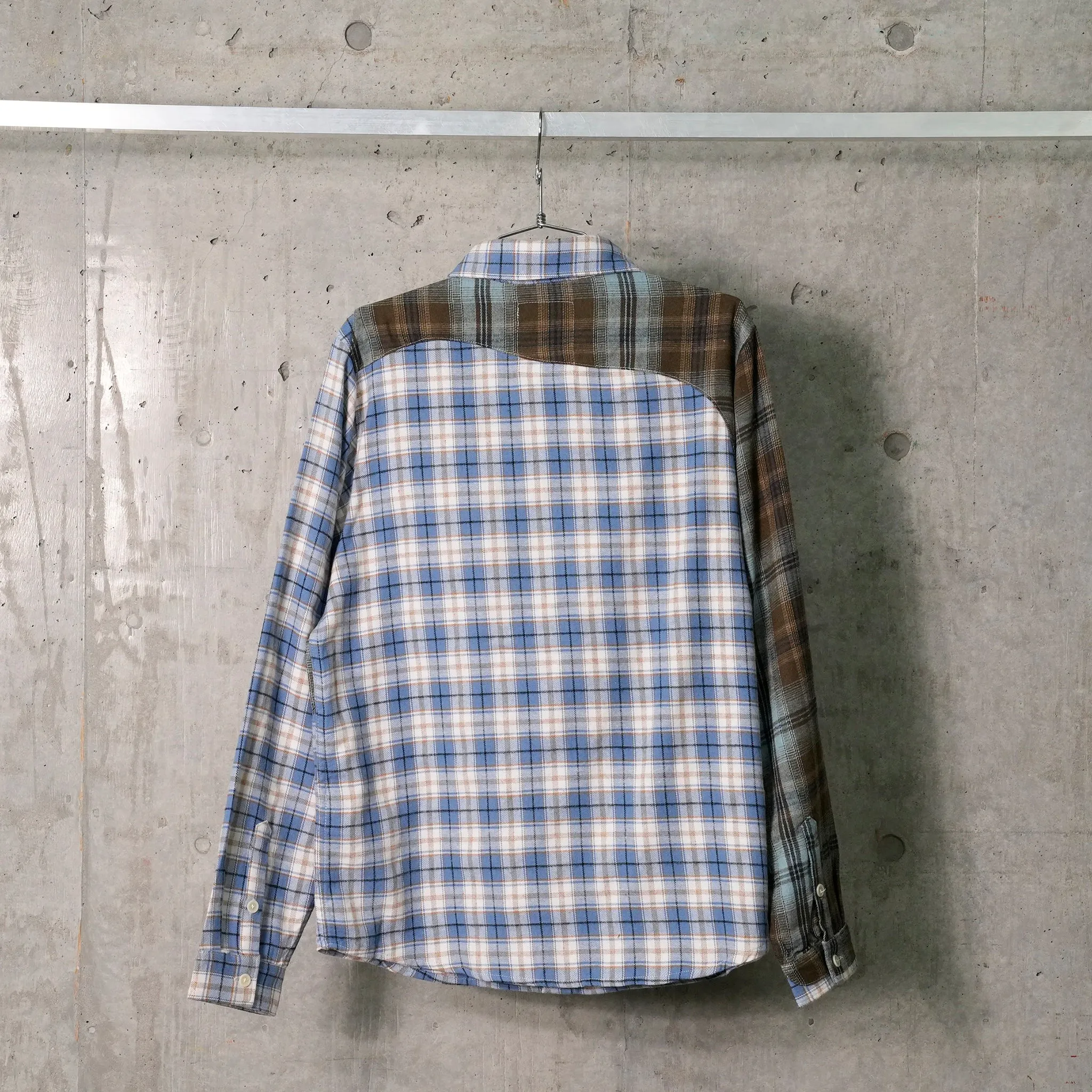 PATCHWORK FACE FLANNEL SHIRT / BLUE