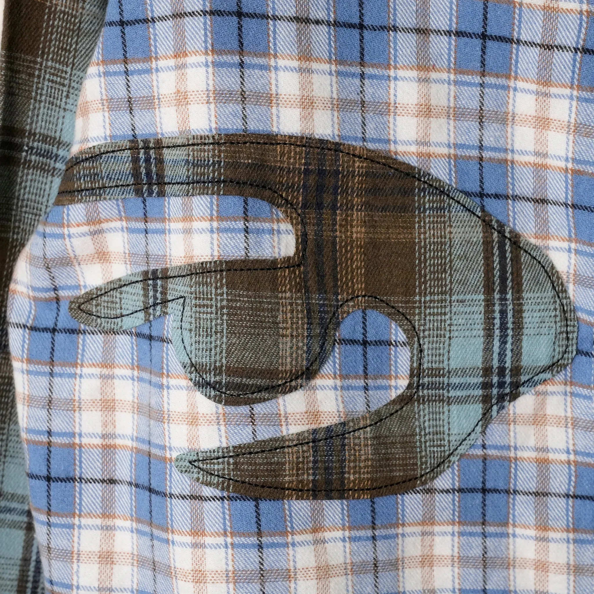 PATCHWORK FACE FLANNEL SHIRT / BLUE