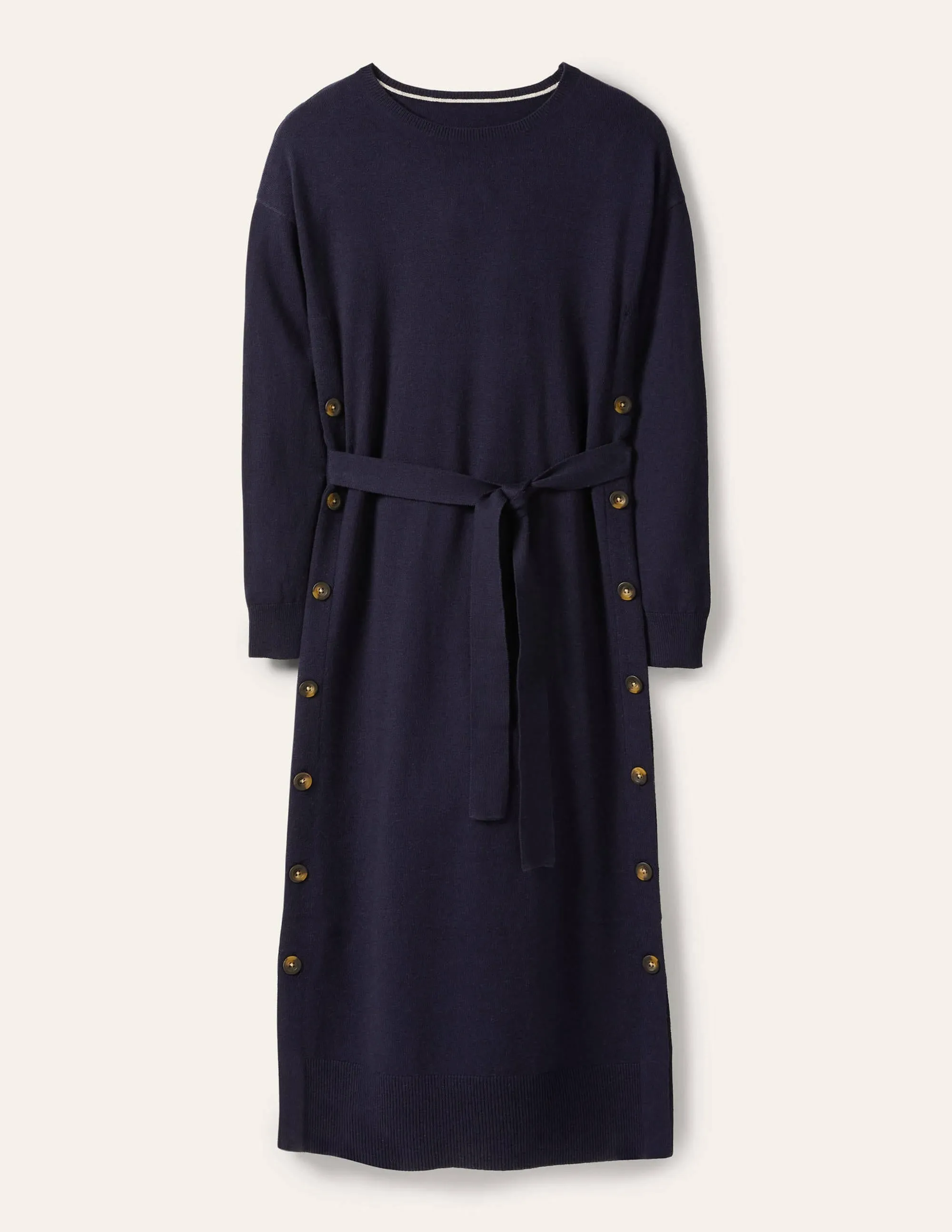 Side Button Knitted Dress-Navy