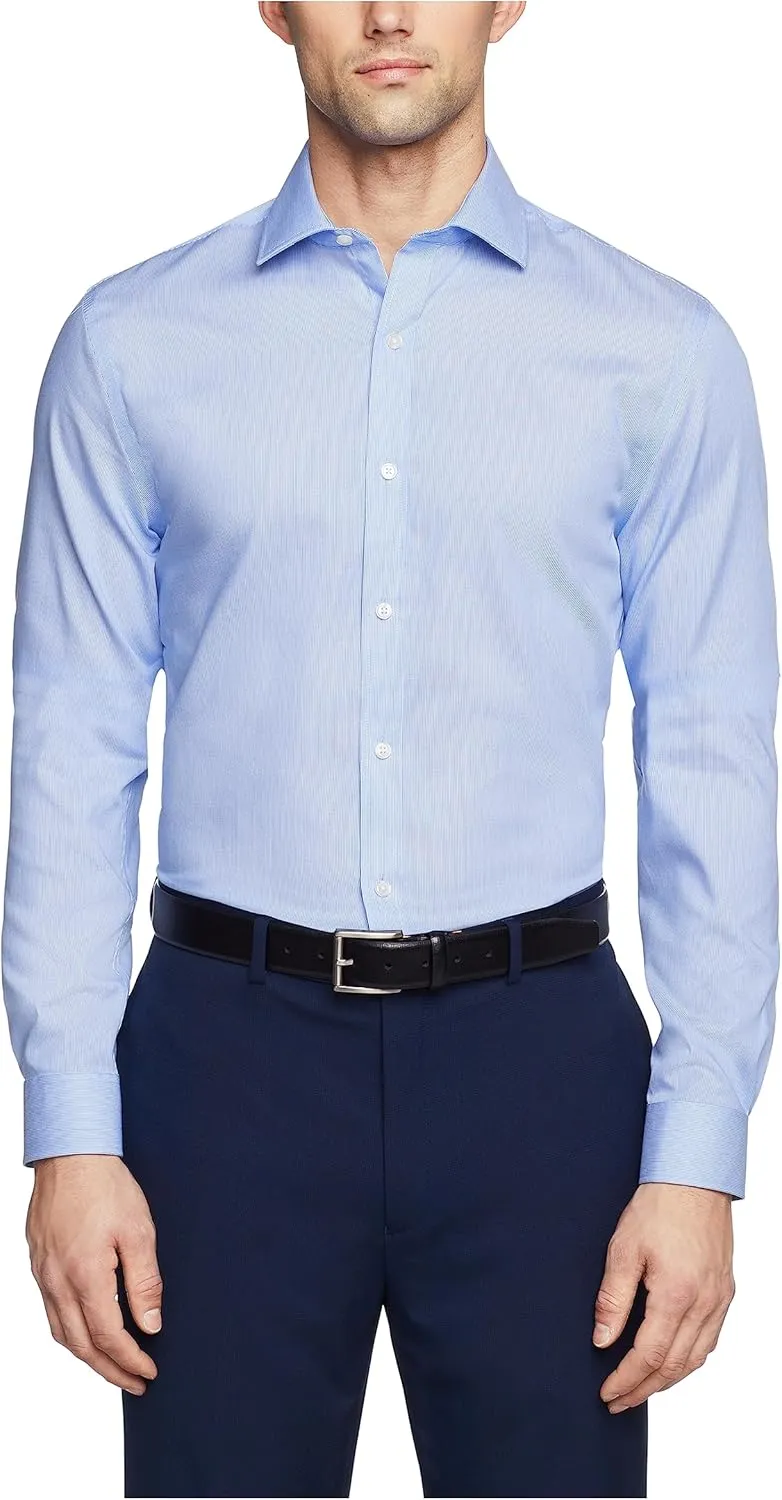 Tommy Hilfiger Mens Slim Fit Non Iron Stripe Dress Shirts, Mist, 16.5 Neck 36-37 Sleeve US