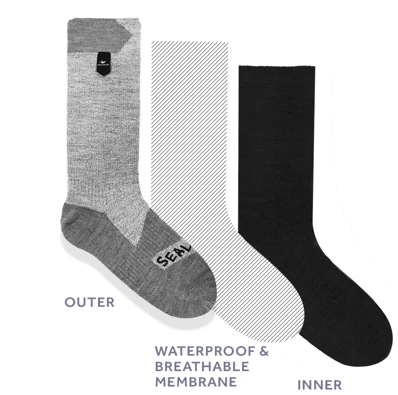 Waterproof Cold Weather Mid Length Sock with Hydrostop Grey/Black/Yellow by Sealskinz