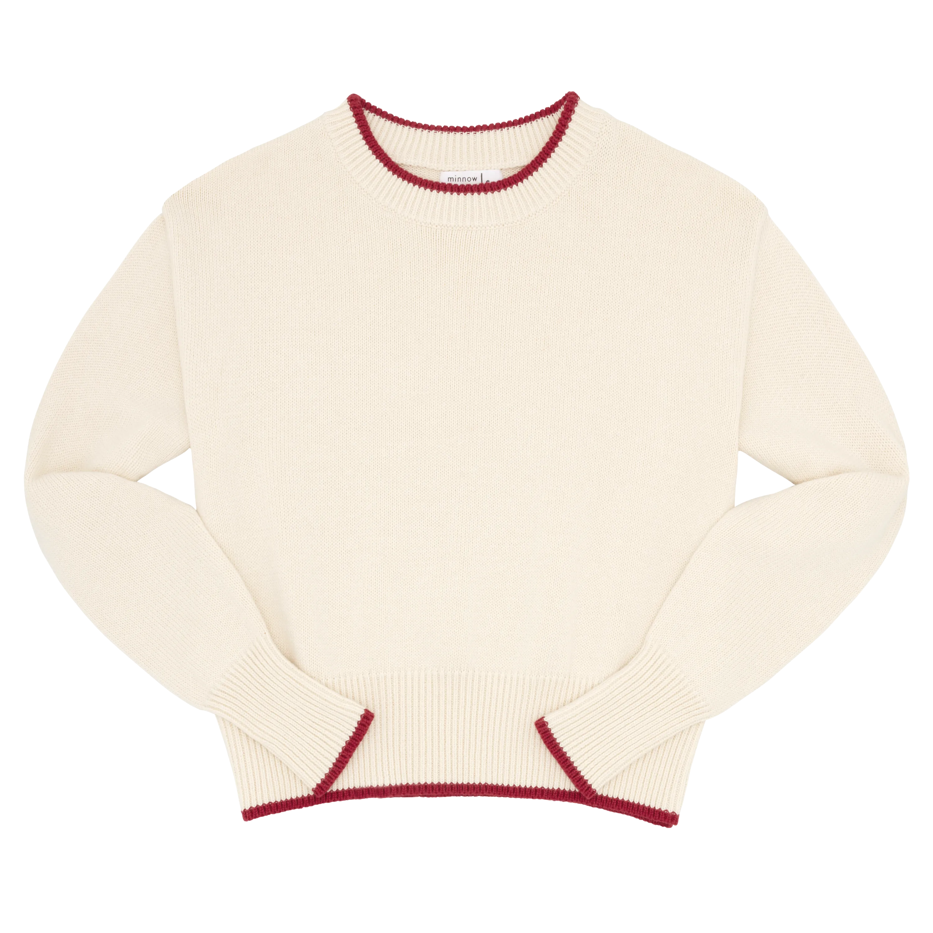 women's cropped cream sweater with red trim