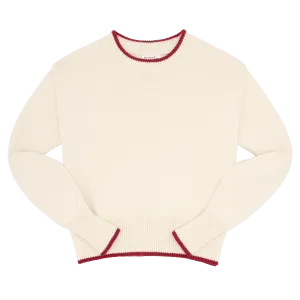 women's cropped cream sweater with red trim